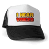 Photo of a trucker hat reads: I hear voices